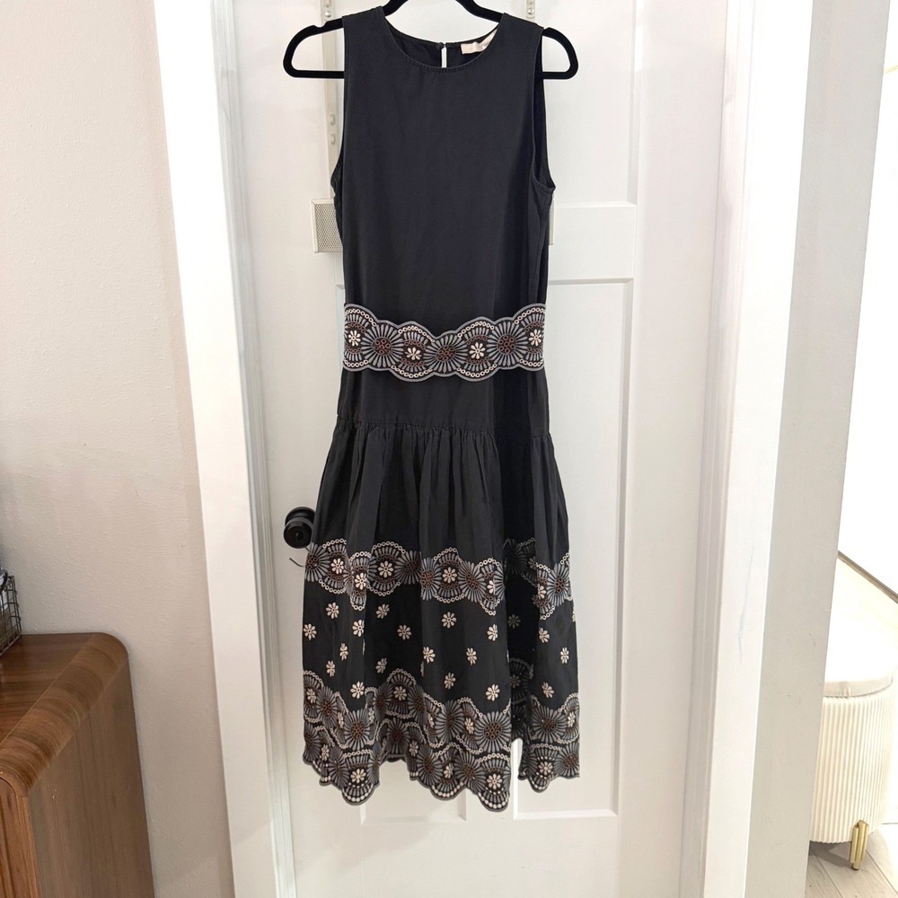 Vanessa Bruno Alais Embroidered Midi Dress Cotton Blend Sz 40 (US 8) Boho